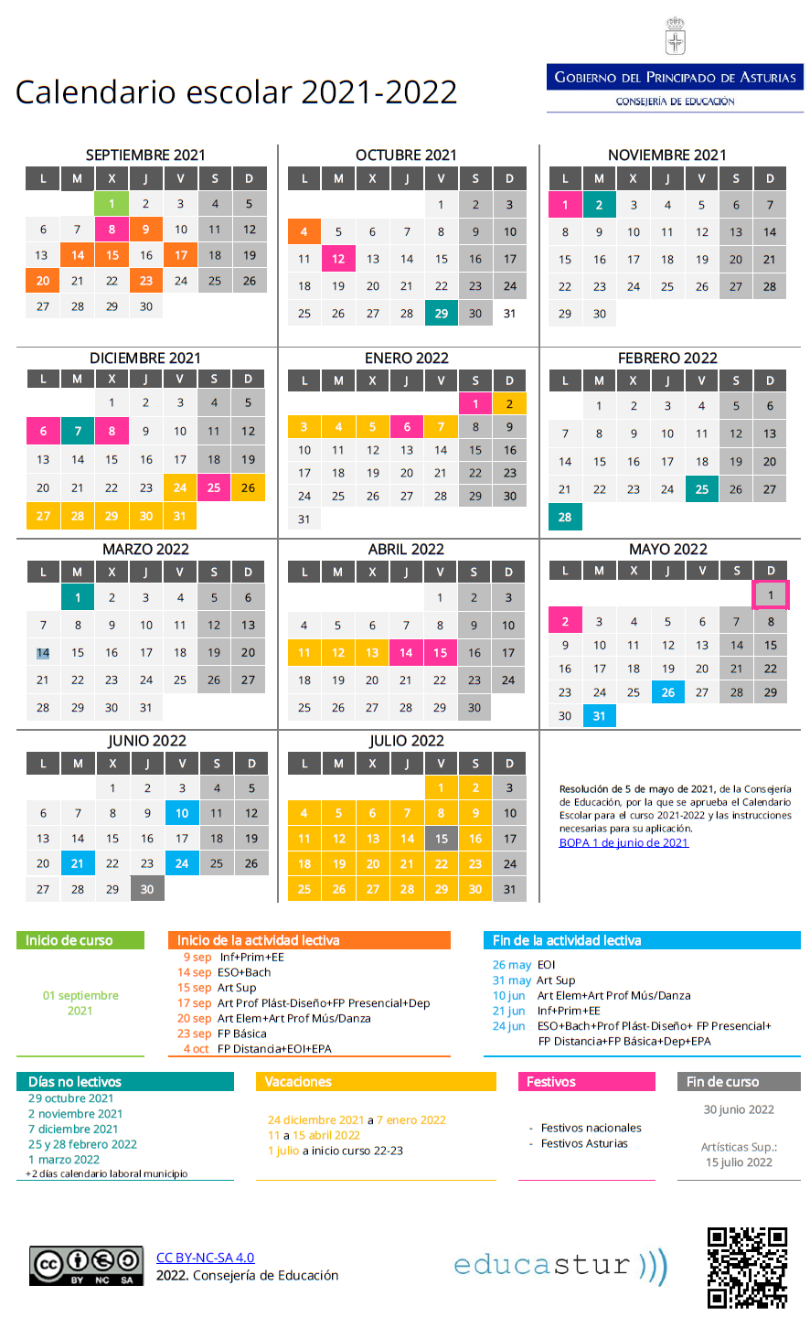 Calendario escolar Colegio CP La Fresneda